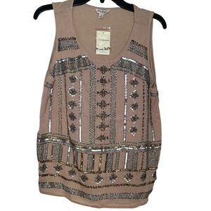 Lucky Brand beige beaded sleeveless top sz M